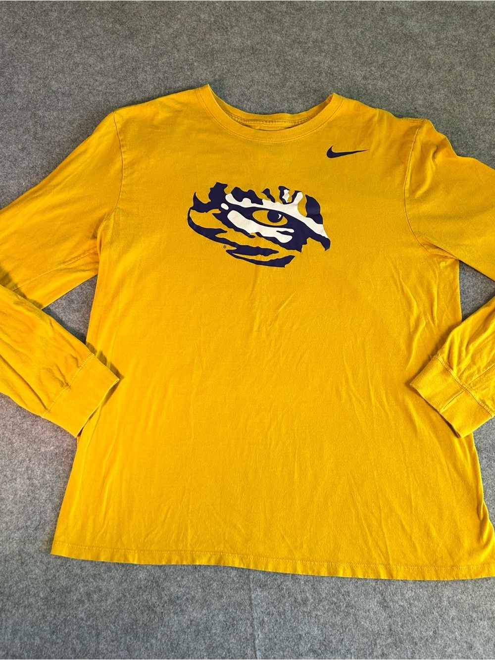 Nike Men's Bright Yellow Long-Sleeve Tee with purple Eye Motif LSU